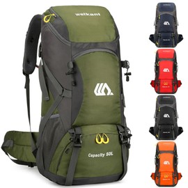 Kugooyi 50L Hiking Backpack with Rain Cover Waterproof Lightweight Camping Daypack Walking Rucksack Outdoor Sports Trekking Climbing Skiing Travel Bag (Green)