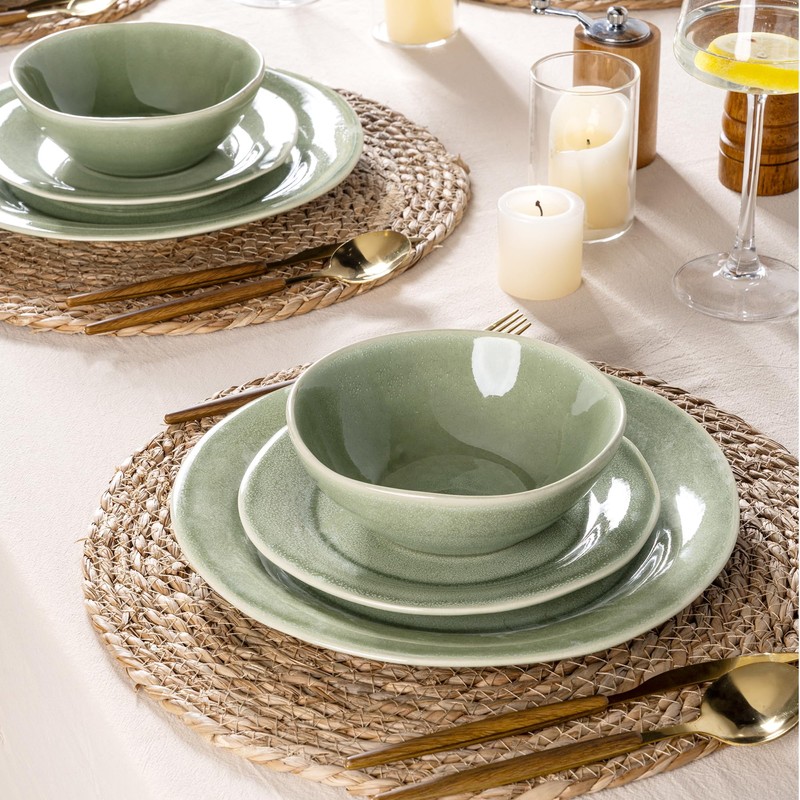 AmorArc Ceramic Dinnerware Sets, Handmade Stoneware Reactive Glaze Plates and