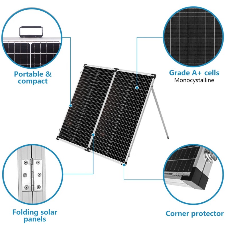 DUOERLAN 300W 12V Mono Foldable Solar Panel Suitcase w/30A Controller