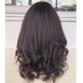 JZhair 200 Density Yaki Wavy Wigs Brazilian Human Hair Scalp Top Full Machine Made Wig Yaki Wavy With Bangs Remy Human Hair For Women Natural Color 22 Inch