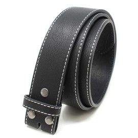 BC Belts Leather Belt Strap with Vintage Distressed Texture and Colored Stitching 1.5" Wide with Snaps (Black/White-S)