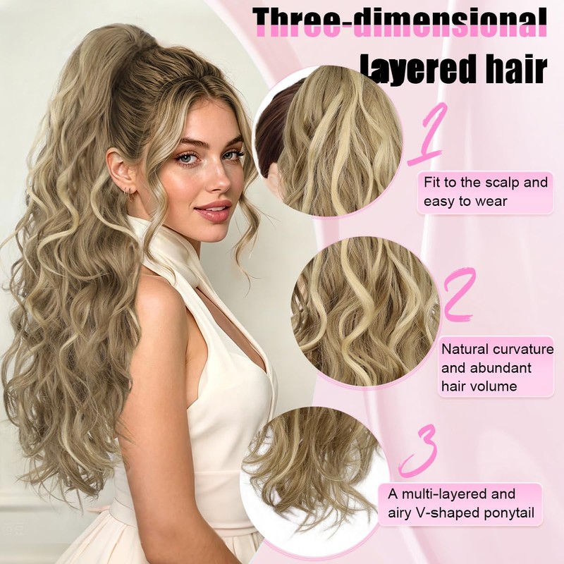 Ponytail Extension, Claw Clip Ponytail Extension Long Wave Ponytail Extensions