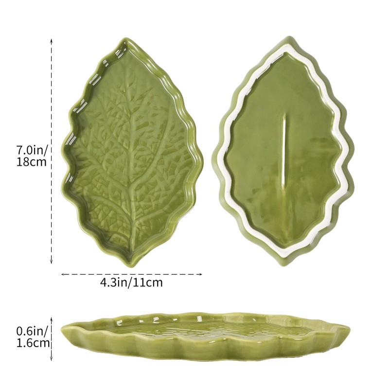 Ceramic Spoon Rest for Stove Top, Cute Green Leaf Shaped