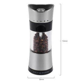 Cole & Mason H306591P Horsham Chrome Pepper Mill, Precision+ Inverta, Chrome/Acrylic, 154 mm, Single, Includes 1 x Pepper Grinder