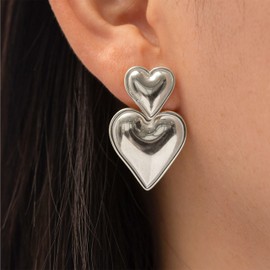 Stocking Stuffers Holiday Outfits for Women 2024 Chunky Heart Earrigns for Women Gold Dangle Earrings Double Heart Earrings Valentines Day Earrings Jewelry Gifts for Her