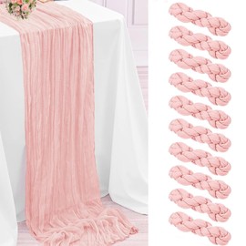 DREAMBOAT 10 Pack Peach Pink Cheesecloth Table Runner 20x120 Inch Gauze Table Runner Boho Rustic Sheer Cheese Cloth Table Runner for Wedding Baby Bridal Shower Valentine's Day Table Decor