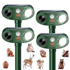 2026 Upgraded Ultrasonic Solar Animal Repellent Outdoor, Deer Repellent Devices Waterproof, Cat Repellent Outdoor with Motion-Activated Deterrent, Repels Squirrel, Deer, Raccoon for Yard (4-Pack)