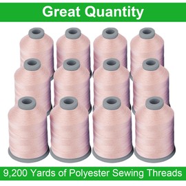 Simthread All Purposes Sewing Thread, 12 Spools Size 40D/2 Polyester Thread for Sewing, Quilting & Sewing Machine - Handy Polyester Sewing Threads for Sewing Machine (Pink)