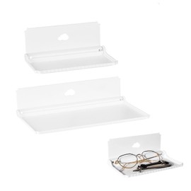 Wall Shelf No Drilling, Foldable Wall Shelf, Drill-Free (Pack of 2), Acrylic Floating Shelf for Bathroom/Living Room/Bedroom/Kitchen/Office with Expandable Wall Area (White)