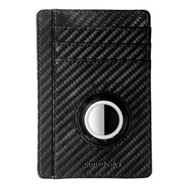 Acme Basics Minimalist Card Holder with Built-in AirTag Holder Slim RFID blocking Leather Wallet for Men and Women (Black)