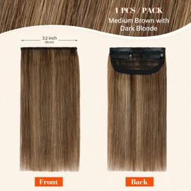 S-noilite Hair Extensions for Short Hair Clip in Human Hair 1PCS Balayage Clip in Hairpieces Remy Hair For Women with Add Volume 12g 8Inch-Medium Brown/Dark Blonde