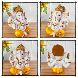 Hindu God Lord Ganesha Statue -5.5" H Small Marble Color Indian Idol Ganpati Statues Ganesh Murti Home Office Temple Mandir Pooja Item Diwali Gifts for Indian Man Woman