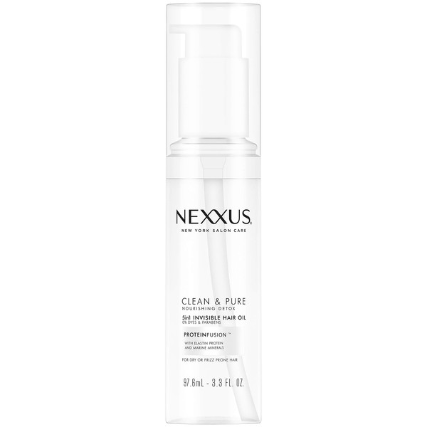 Nexxus Clean & Pure 5 en 1 Aceite invisible para el cabello encrespado, nutritivo desintoxicación sin parabenos, sin colorantes, 3.5 onzas