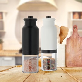 Relaxdays Salt and Pepper Mill Set of 2 Plastic Ceramic Grinders Electric Chilli Grinders for Spices White/Black