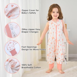 Miracle Baby Toddler Sleep Sack with Feet, 1.0 TOG Wearable Blanket Baby with Legs Sleeveless Baby Sleeping Bag for Walker (Coral, 2T-3T)