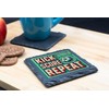 "Kick, Score, Repeat" Soccer-Themed Slate Coaster (slco-ds24-reprg)