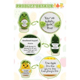 EzKnotify Funny Emotional Support Potato Gag Gift with Base, Mini Knitted Wool Crochet Dolls for Tough Times, Perfect for Friends, Parties, Birthdays, and Christmas(Pickle Pineapple Avocado)