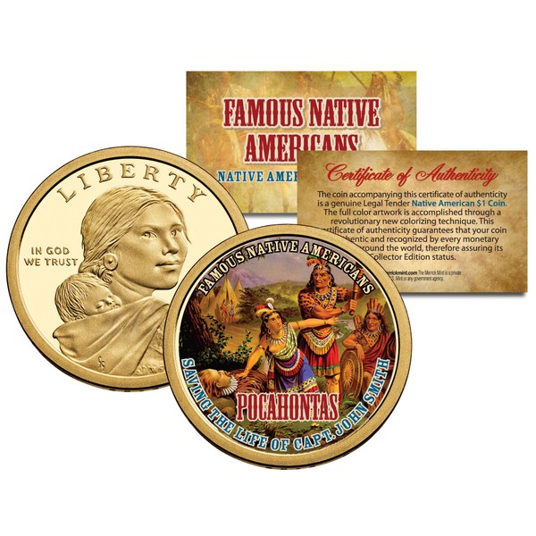POCAHONTASFamous Native Americans Sacagawea Dollar US Coin JOHN SMITH Indians