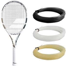 Babolat Boost Drive Wimbledon Strung Tennis Racquet, White/Gold (4 1/4" Grip) - Strung with 16g Black Babolat Syn Gut at Mid-Range Tension