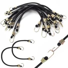 BEANPRECOY 15Pack Mini Bungee Cords with Hooks 10 Inch Black Elastic Rope Rubber Strap Mini Rubber Cord Elastic Bungee Straps for Outdoor Camping Luggage Roof Racks Securing Car Tents Tarps Bikes Rvs