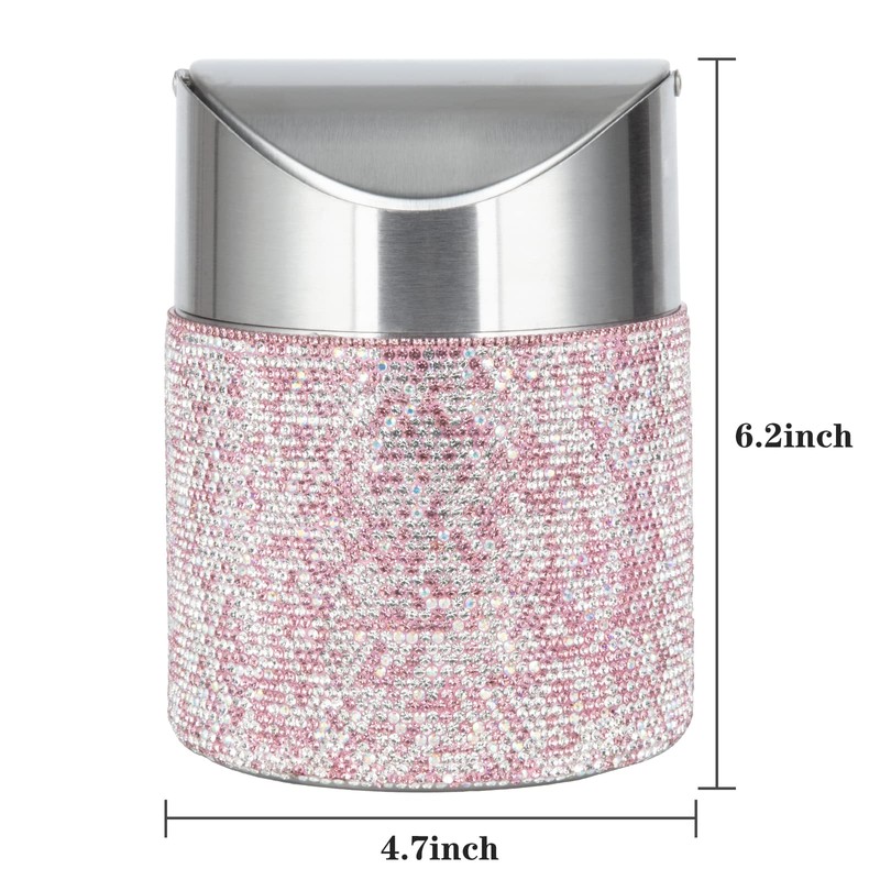 KEYPOWER Bling Rhinestone Mini Trash Can Tiny Waste Can with