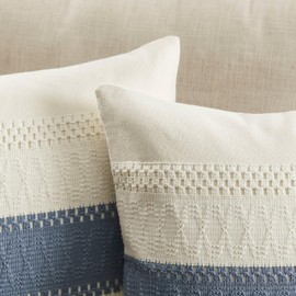 ZeeMart 2 Packs Cotton Boho Throw Pillow Covers 18x18 Inch Contrast Blue, Soft Farmhouse Decorative Couch Pillow Cases Blue Cushion Covers for Sofa Bed Living Room Home Decor