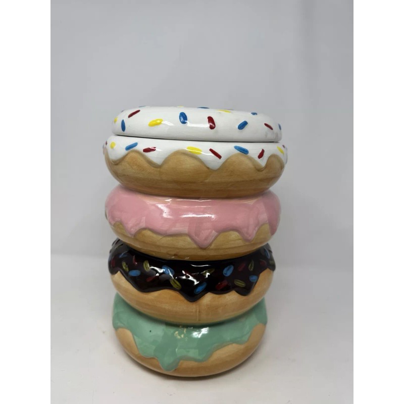 ELEMENTS NEW Large Ceramic Stacked DONUT COOKIE JAR Sprinkles Decor