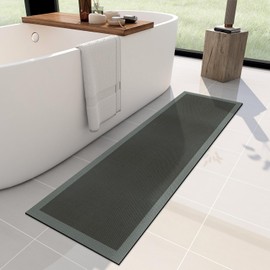 YIHOUSE Ultra Thin Bath Mat -59"x 17" Super Absorbent Quick Dry Thin Bathroom Rugs Fit Under Door, Non Slip Rubber Backed Mat Washable Bathroom Floor Mats for Shower Room,Sink, Green