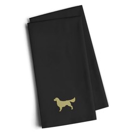 Caroline's Treasures BB3404BKTWE Golden Retriever Black Embroidered Kitchen Towel (Set of 2), 28" H x 19" W, Multicolor