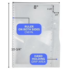 MAXIMIZE Acrylic Fresnel Magnifier | 10.75" x 8" Full Page | Dual-Sided Ruler & Multiple Magnifications | 2X, 3X, 4X, 5X, & 6X