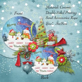 Custom Christmas Snowman Family Christmas Ornament for Kids Winter Tree Snowing Christmas Decorations for Tree New Year Gift Ceramic Xmas Tree Hanging Pendant Keepsake