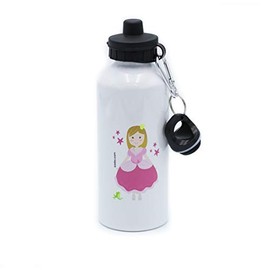 Susiko | Aluminium Bottle with 2 Caps | Princess Girl | Measures 21 x 7.4 cm | Capacity 600 ml | Weight 160 g | Packaging in White Box | Bright White