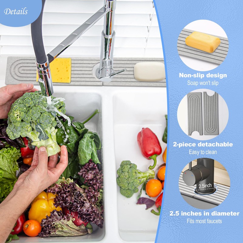 Kitchen Sink Splash Guard- 15.6''x 3.9''Diatomite Splash Guard for Sink,Quick-Drying