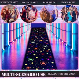 SEBKQ Neon Dance Floor Runner Rugs, UV Black Light Reaction Non-Slip Carpet, Glow in The Dark Party Supplies for Birthday, Wedding, Raves(118in×23in×0.39in)
