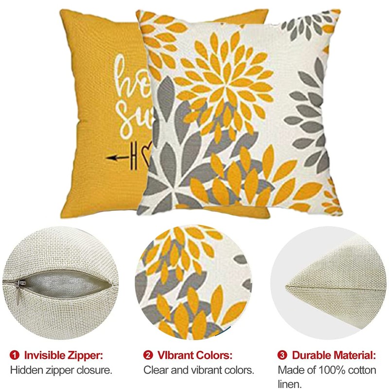 TSKDKIT Yellow Cushion Covers 45 x 45cm Square Pillow Covers