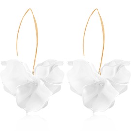 WIKMAB Bohemian Unique Handmade Resin Flower Petal Lightweight Dangle Earrings Multiple colors Acrylic Rose Floral Tiered Hook Earrings (Pearl White 26)