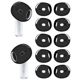 A-Focus [ Fit in Case ] Ear Tips Compatible with AirPods 4 Replacement Ultra Thin Add Grip Tips Anti Slip/Scratch Eartips Earbuds Cover Skin Accessories for New AirPod 4 Black 5 Pairs