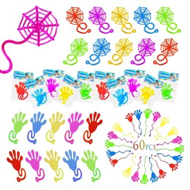 IOAGSVW 60 piezas manitas pegajosas para niños, Colorido regalo de fiesta para niños, Con manos elásticas y telaraña elástica, Adecuado para decoración de clases infantiles, fiestas de cumpleaños