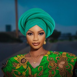New Nigeria Heavy Industries Sponge Wrap Headcap for African Headbands Auto Gele Turban WRA (Green)