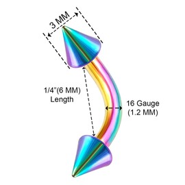 KJM Fashion Pack of 6 Anodised Banana Ear 1.2 mm 16 g Helix Daith Eyebrow