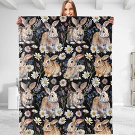 dhakalrlde Flower Rabbit Throw Blanket - Plush, Soft, Comfy, Lightweight, Warm, Fuzzy, Anti-Pilling Flannel Blanket for Couch, Travel, Bed, Office, Outdoor - Ideal Gift for All 50''×60''