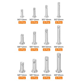 sourcing map 96Pcs M3 / M4 / M5 12 Sizes Single Hole Clevis Pin Assortment Kit, 304 Stainless Steel Flat Head Single Hole Clevis Pins Set for Mechanics Repair, DIY (Silver)