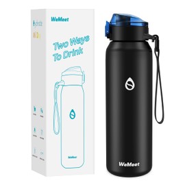 WEMEET 1000 ml Stainless Steel Drinking Bottle with Removable Straw, 18/10 Stainless Steel, BPA-Free Stainless Steel Bottle with Removable Strap for Coffee, Tea, Perfect for Outdoor, Work, Children,