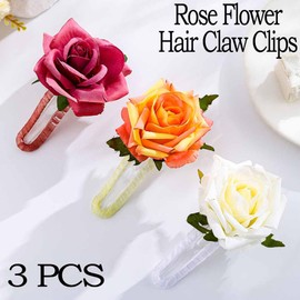 Bafuny Flower Flat Hair Clips Rose Hair Claw Clips Curved Claw Clips Floral Hair Clips for Women 3PCS