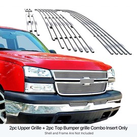 APS Premium 304 Stainless Steel Chrome Horizontal Billet Grille Grill Insert Combo Compatible with Chevy Silverado 1500 HD 2006 & 05-06 2500HD 3500 & 07 Classic Main Upper Top Bumper N19-S37676C
