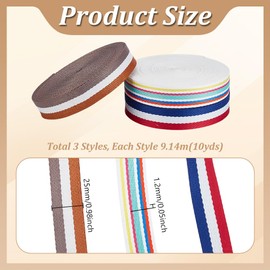 AHANDMAKER 30 Yards 3 Stile Polyester Gurtband 1 Zoll Breites Gestreiftes Strapazierfähiges Schneidbares Ersatzband Für Rucksackgriffe Haustierleinen Bastelarbeiten