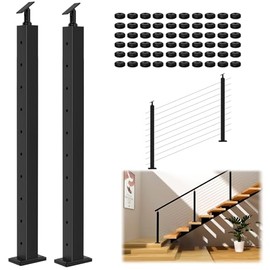 Gyykzz 2 Pack Stair Cable Railing Post 36", 33° Drilled Wire Railing Post for Stair Fit for 28-38 Degrees Stairway