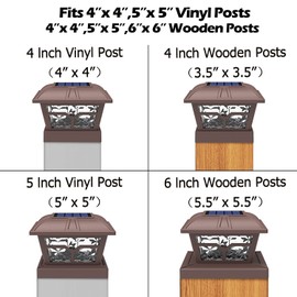 Siedinlar Solar Post Cap Lights Outdoor 2 Color Modes 8 LEDs for 4x4 5x5 6x6 Posts Fence Deck Patio Decoration Warm White & Cool White Lighting Brown (4 Pack)