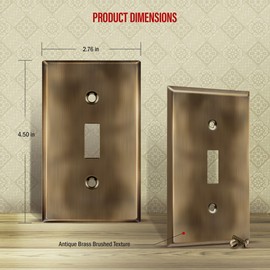 ENERLITES Toggle Light Switch Metal Wall Plate, Stainless Steel Switch Cover, Corrosion Resistant, Standard Size 1-Gang 4.50" x 2.76", Stainless Steel 201, 7711-AB-5PCS, Antique Brass, 5 pack