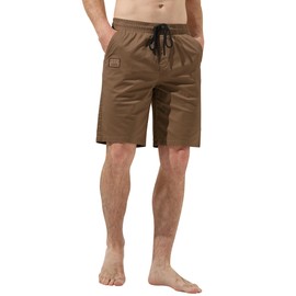 HHZ - Pantalones cortos de algodón elástico para hombre, estilo casual, de sarga elástica para verano, playa, pantalones cortos de trabajo con cordón, Y1001brown, 40
